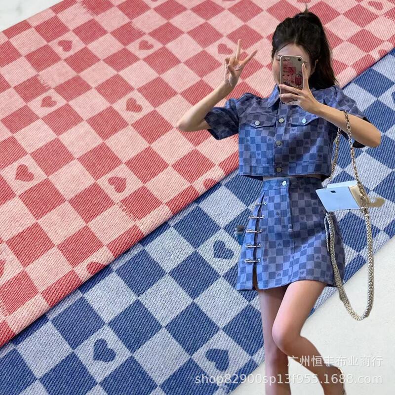 Love Plaid Denim Fabric Color Printed Washed Jacket Skirt Pants Clothing Shoes Hat Thickening Factory Wholesale