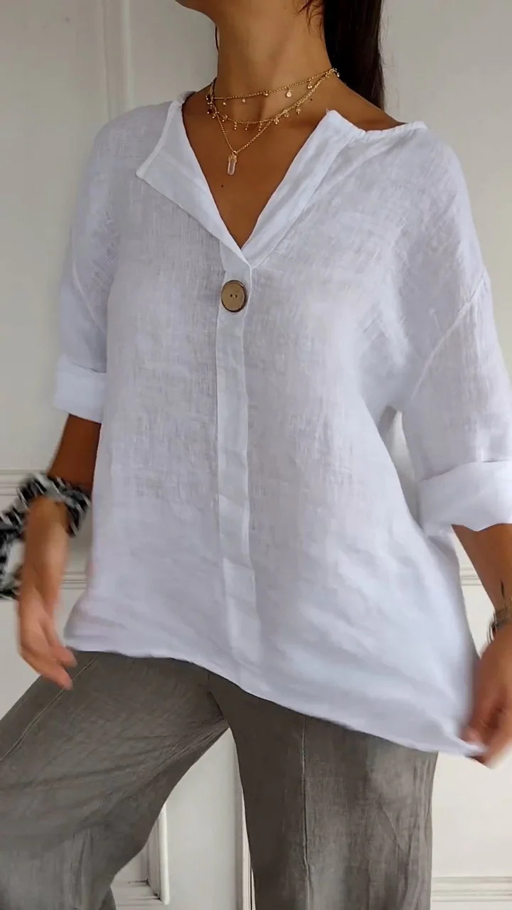 T-shirt ample K New pour femme, col en V, boutonné. Accessoires non inclus._voghion.com