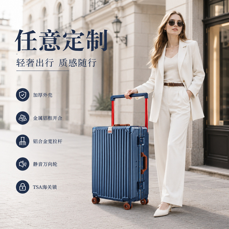 New Wide-Handle Luggage Suitcase with Aluminum Frame, High-End Silent Wheels, Customizable Logo, Large Capacity, 20inch Carry-On Suitcase New Wide-Handle Luggage Suitcase with Aluminum Frame, High-End Silent Wheels, Customizable Logo, Large Capacity, 20inch Carry-On Suitcase