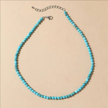 欧美跨境波西米亚风格绿松石锁骨项链项链女百搭复古松石串珠项链