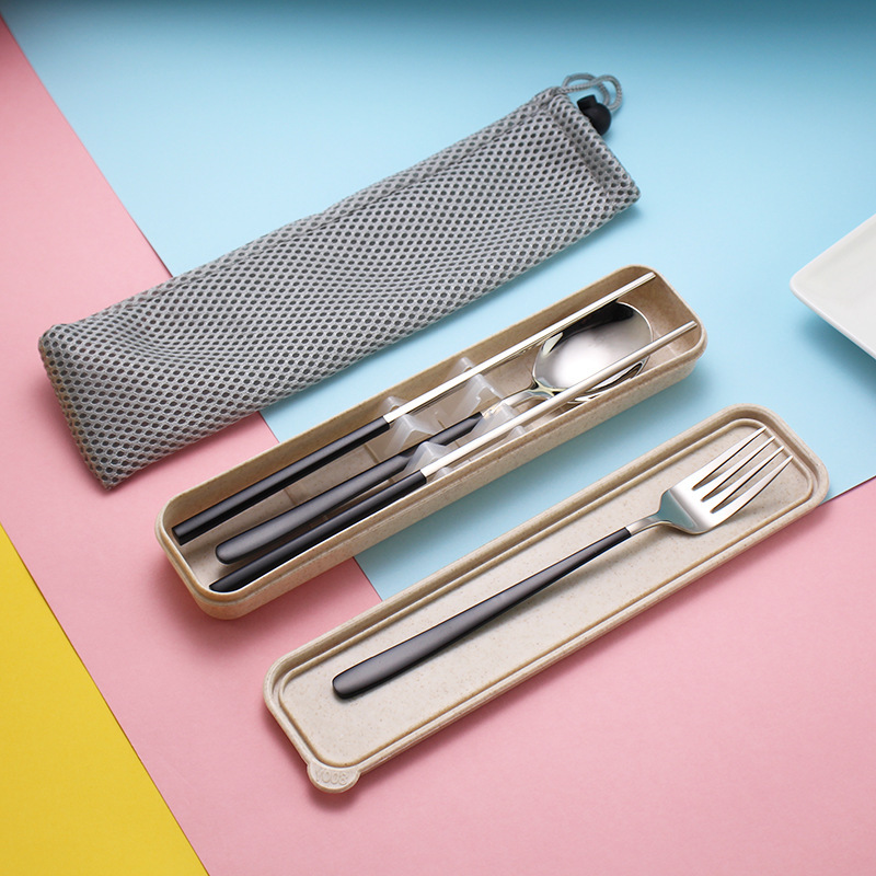 Factory wholesale 304 stainless steel Korean portable chopsticks spoon tableware suit travel portable tableware cross-border supply