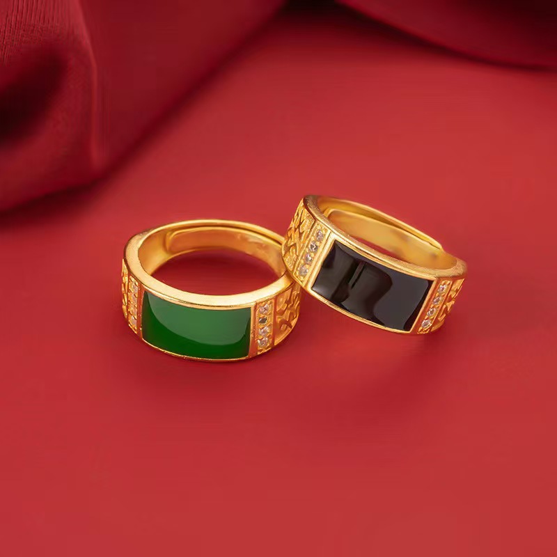 Directly from the Manufacturer, Vietnamese Sand Gold Fashionable and Domineering Men's Open Adjustable Ring Electroplated Ancient Gold Boss Ring