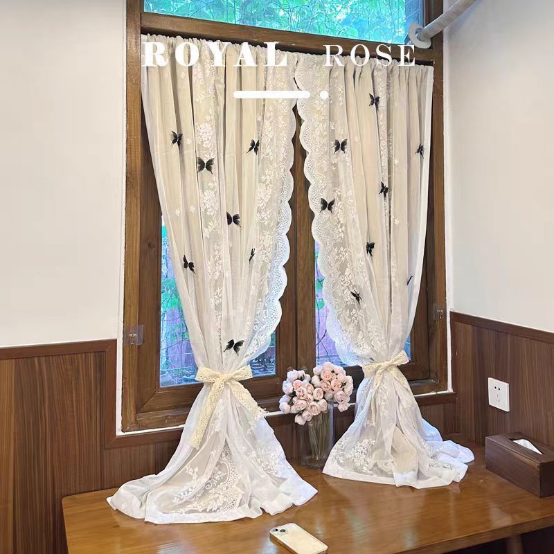 Princess French-Style Black Butterfly Rental House Internet Celebrity Layered Curtains Bedroom Blackout Gauze Integrated