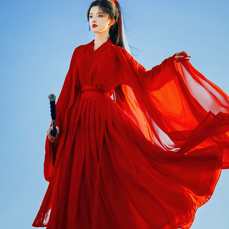 漢服女性魏晋風ワイドスリーブ流仙スカート古代衣装クロスカラー超妖精エレガントな女神少女セット|undefined