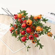 仿真多头石榴果枝摆设中式家居软装浆果新年装饰年宵花山楂果批发