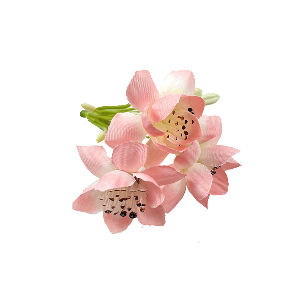 Simulación de flores 3 cabeza mini cadena de loto DIY tela de seda flores falsas tocado de flores material de broca de flores para hacer decoración de salón de bodas