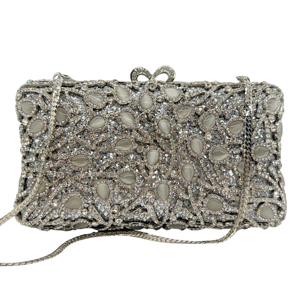 Túi clutch nữ đính đá mắt mèo kim cương dự tiệc — màu vàng, bạc, Tùy chỉnh cá nhân chi tiết 7