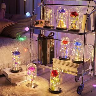Glass Cover Bottle Flower Rose Gift Box Artificial Flower Gift Home Decoration for Girlfriend Transparent Dust Cover Hand-held