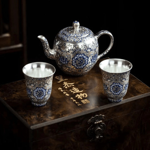 Zhou Hongjie Handmade 999 Silver Chinese Style Retro Palace Style Beauty Pot Silver Kung Fu Tea Set Tea Pot Tea Cup