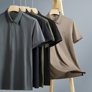2025 Summer Men's Lyocell Short-Sleeved T-Shirt Plus Fat Plus Size Loose Lapel Polo Shirt Business Casual