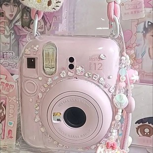 [mini12 transparent shell] instax crystal shell, clapping hard shell camera shell chain tide