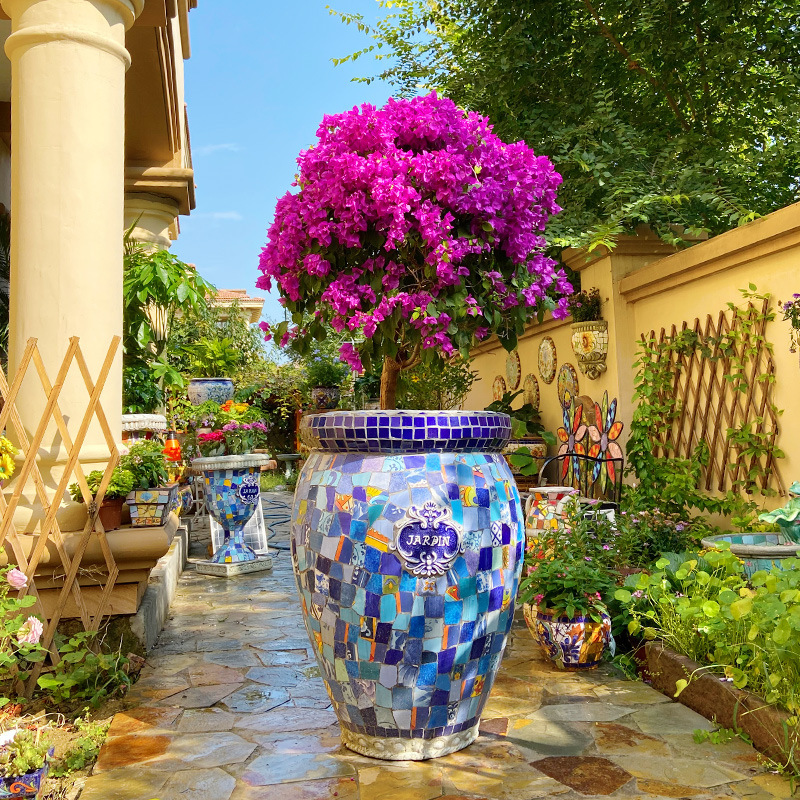 Extra Large Flower Pot, Ceramic Mosaic Green Plant Pot, Large Flower Pot for Villa Gate Courtyard, Large Flower Pot
