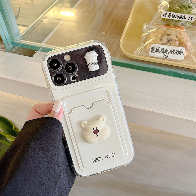 Lindo paquete de tarjetas de oso tridimensional para iPhone13 pareja 15ProMax funda para teléfono 12 Apple 14PM colgante