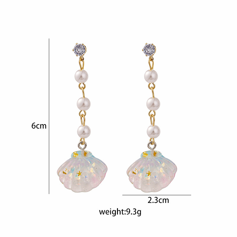 Women's Sweet Shell Arylic Imitation Pearl Alloy Earrings Tassel Drop Earrings display picture 1