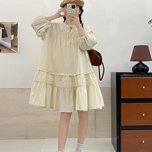 8590新款日系简约小众木耳花边灯笼袖连衣裙宽松衬衫裙