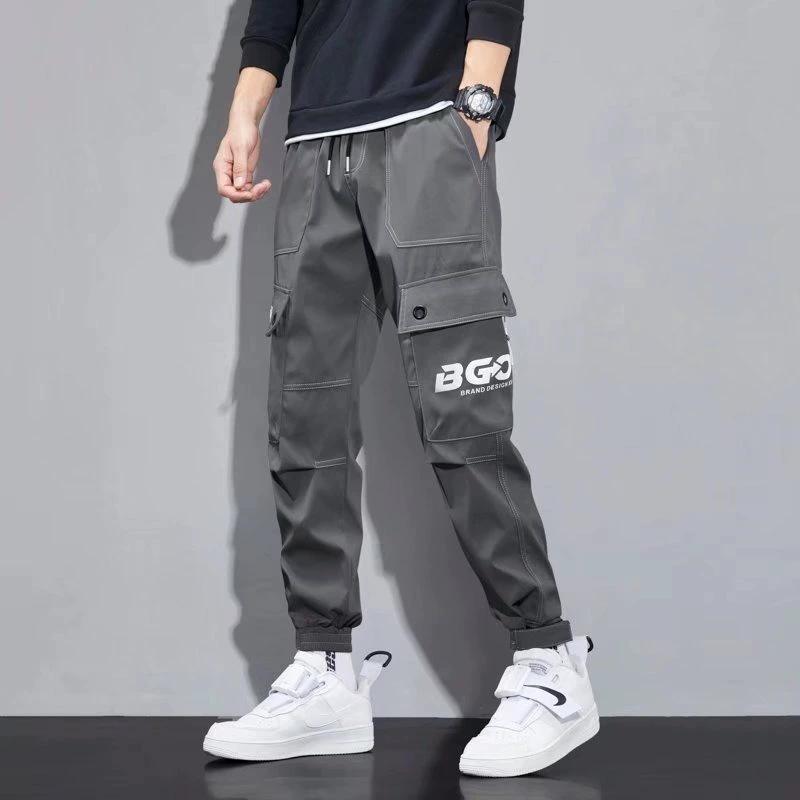 Мужские спортивные штаны в американском стиле, свободные, с большими карманами, модные, молодежные, с надписью, укороченные, в стиле карго