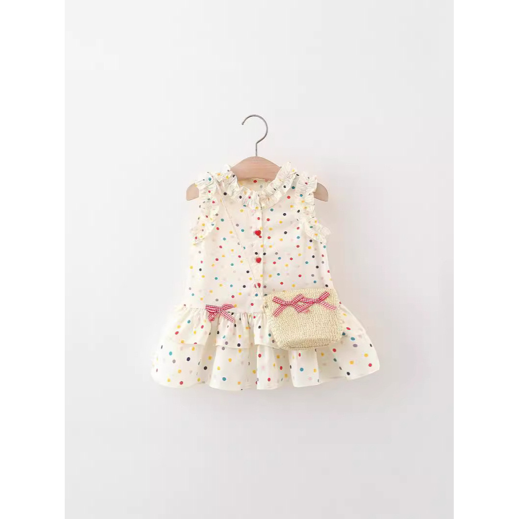 Vestido de lunares de color coreano para niñas verano nuevo tesoro femenino vestido de princesa sin mangas de encaje dulce