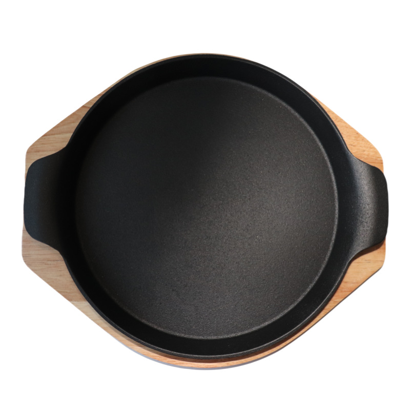 Plancha redonda de hierro fundido para asar, con asas, gruesa, para barbacoa, teppanyaki o filetes, venta directa de fábrica al por mayor