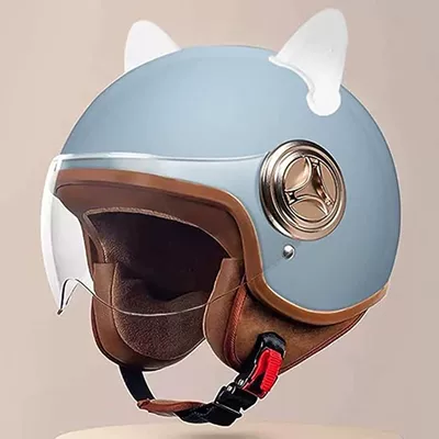 Motosiklet kaskı (dəbilqə) Winter Motorcycle Retro Helmet, Safety Helmet - 801-new-national-standard-class-a-3c-certification-mani-gray-long-mirror-white-rabbit-ears-free-size