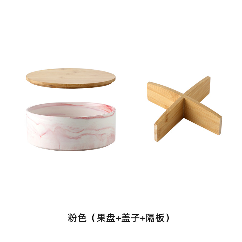 Caja de caramelo de roble de madera hogar sala de estar mesa de café plato de fruta seca de cerámica con tapa Internet Celebrity Snack plato de fruta