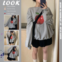 韩版时尚圆领苹果印花卫衣秋季新款女装休闲百搭宽松遮肉显瘦上衣