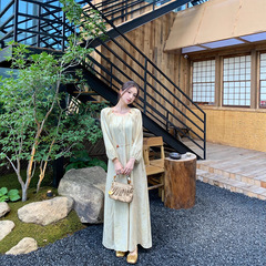 EIA一尧【菩提】气质连衣裙女秋禅意慵懒松弛感宽松系带收腰长裙