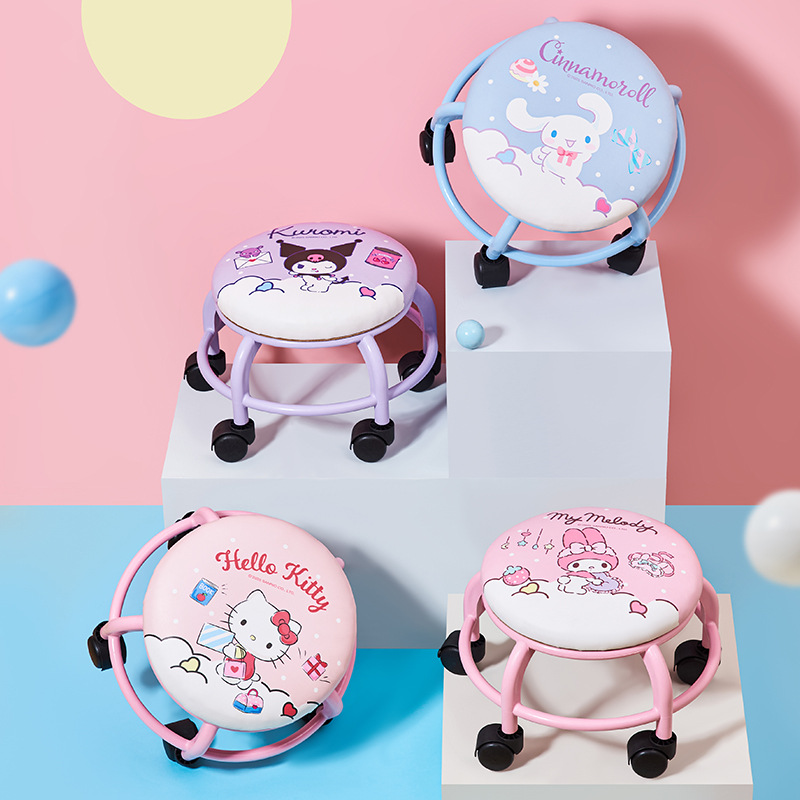 Sanrio Pulley Round Stool Small Stool Household Low Stool Kidsren's Toddler Stool Small Bench Lazy Universal Wheel Chair