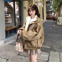 美式加厚羊羔毛棒球服加绒棉服外套女立领夹克秋冬休闲2025新款潮