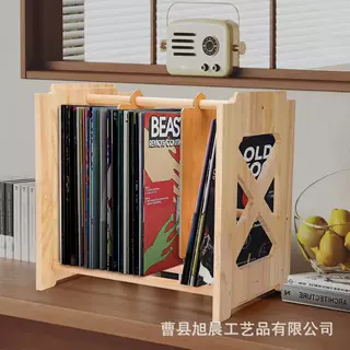 定制木质黑胶唱片收纳架桌面书籍杂志看书架带隔板竹制书本分类架