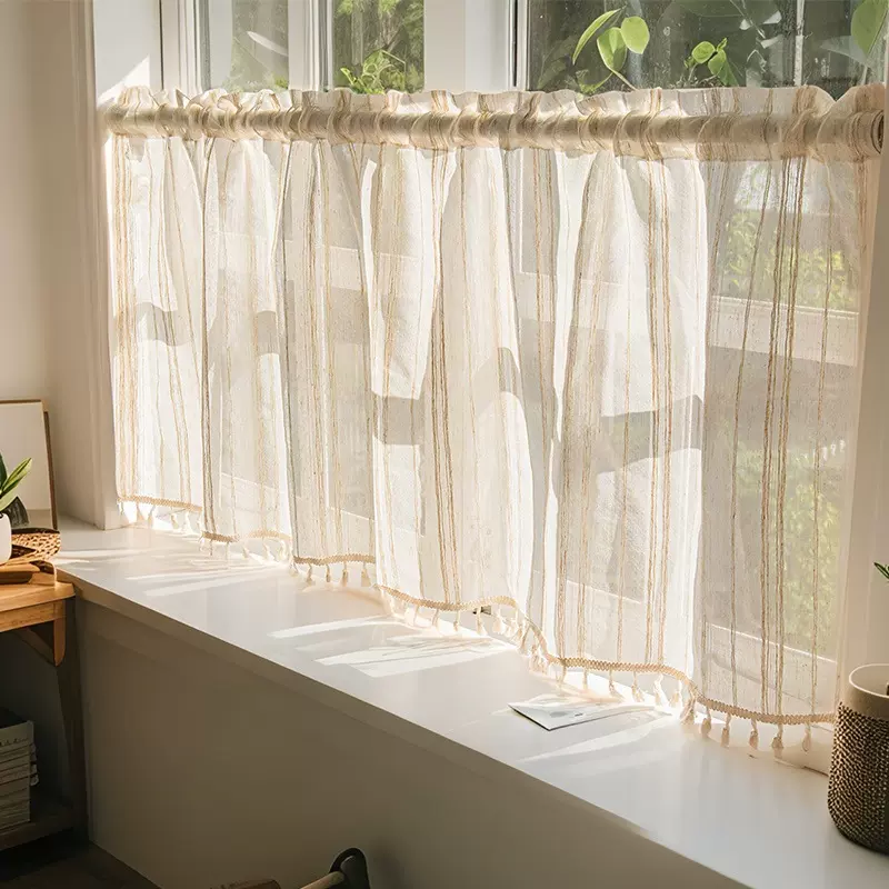 网红ins风现代简约门帘隔断帘亚麻日式遮丑帘免打孔小窗帘咖啡帘