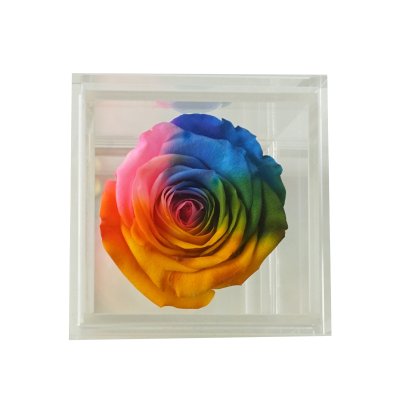 Amazon suministro de comercio exterior flor eterna acrílico 1 Agujero con cajón caja de almacenamiento Rosa caja de flores caja de regalo al por mayor