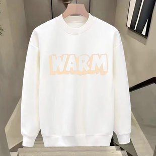 Autumn and Winter New Trendy Brand Printed Boys' Tops, Fashionable Pullover, Round Neck, Long Sleeves, Casual, Versatile, Trendy Men's Sweatshirts with Velvet