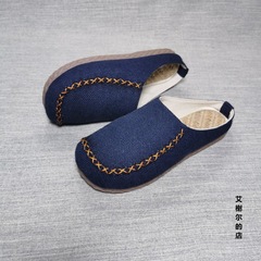 亞麻包頭拖鞋女夏季新款青年編透氣半拖休閒鞋子牛筋厚底居家拖