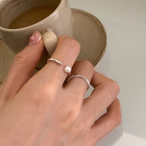 Minimalist line 925 sterling silver pearl ring female niche design ins style personality geometric high-end open ring