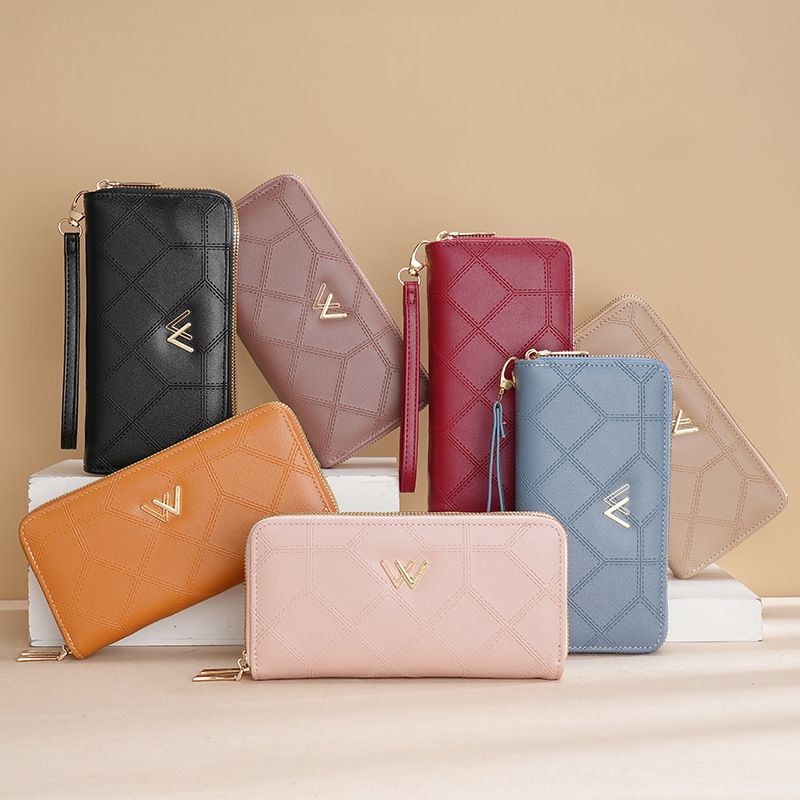 Cartera de mujer nueva billetera larga para niñas con doble cremallera de diamante, moda versátil bolso de mano cartera