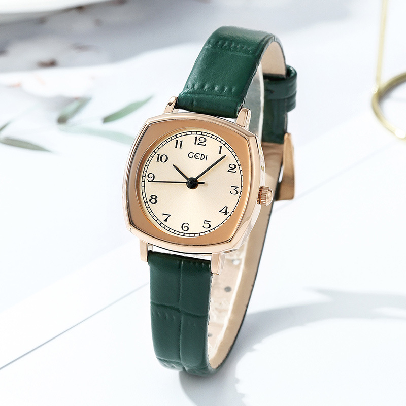 Gedi chic retro cuadrado pequeño dial estilo coreano simple moda cinturón estudiante reloj de cuarzo