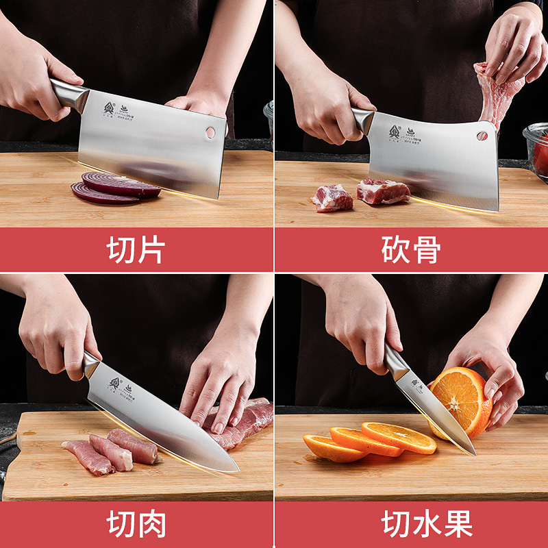 Kit de cuchillos de cocina, cuchillos de cocina domésticos, tablero de cocina 2 en 1, conjunto completo de cuchillos, cuchillo de hueso de mango de acero completo