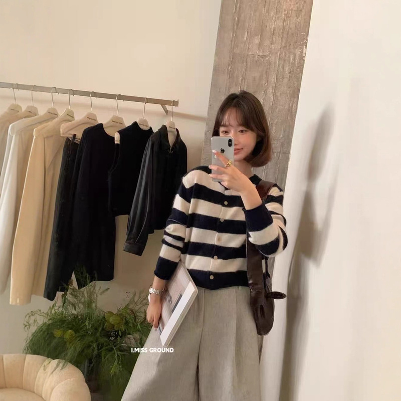 Contains 10% Wool and 5% Rabbit Fur! Premium Quality Imiss Brand 2026 Striped Knit Cardigan Sweater for Women Contains 10% Wool and 5% Rabbit Fur! Premium Quality Imiss Brand 2026 Striped Knit Cardigan Sweater for Women