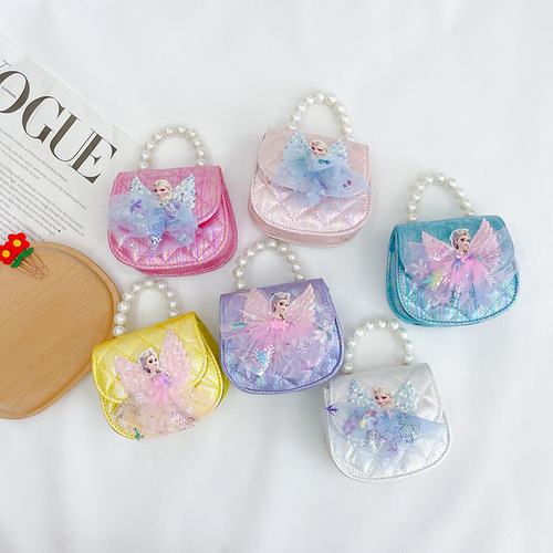 New style princess style shoulder bag cartoon anime girl pearl chain crossbody bag bow accessories small bag