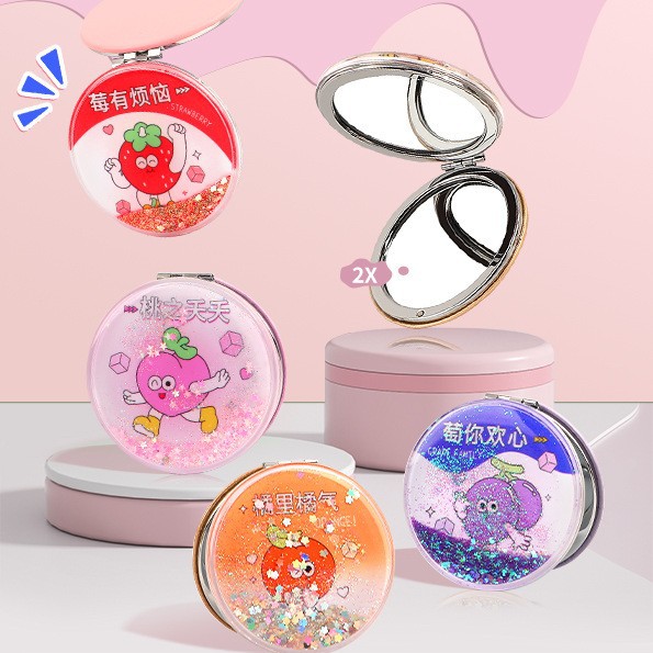 Espejo de maquillaje redondo con arena líquida, moderno y creativo, espejo compacto portátil, espejo de belleza con diseño de arena líquida.