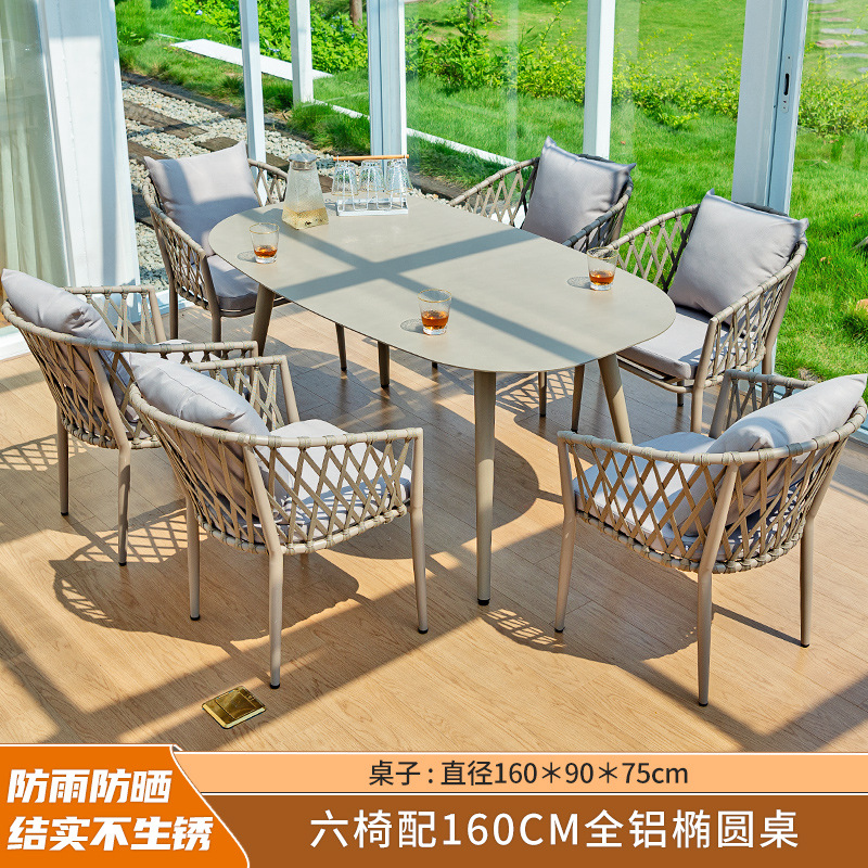 Muebles de exterior Patio Villa Ocio mesa y silla de ratán nórdico balcón al aire libre patio neto plástico rojo mesa de madera y silla