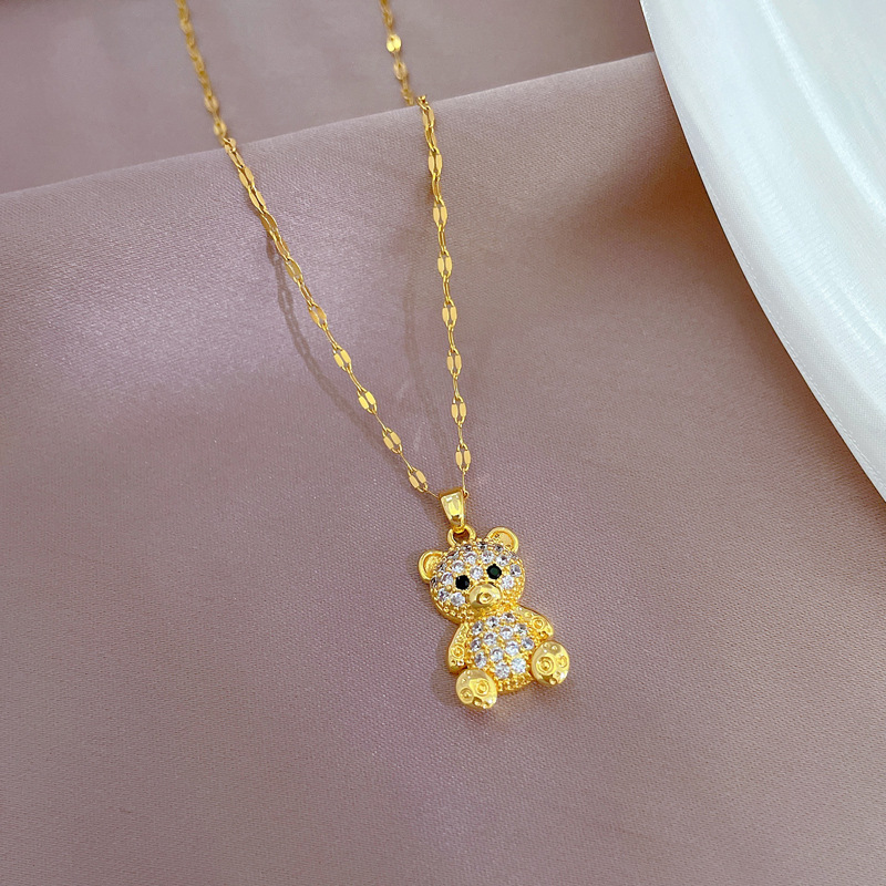 11g Weight Electroplating Gold Plating Process Golden Plated Plating Material Golden Plated 304 Stainless Steel Electroplating Zircon Animal Cute Pendant Necklace For Women's