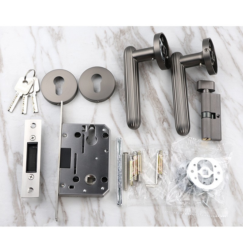 Cerradura de puerta de madera de dormitorio interior personalizada manija dividida de aleación de aluminio succión magnética silenciosa puerta interior americana cerradura de manija dividida