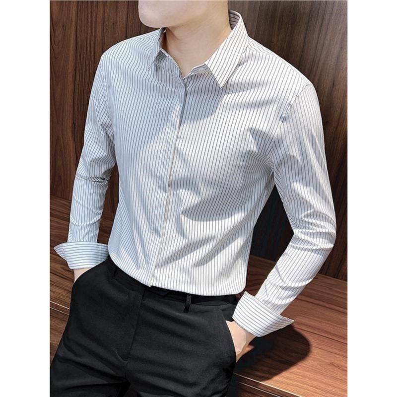 Shirt Men's Long-sleeved Spring 2024 New High-end Sense Business Casual Men's Top High-end Vertical Stripe Shirt