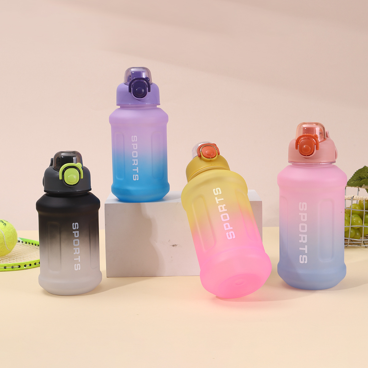 New High-Looking Gradient Color Ton-Ton Bucket Large-Capacity Plastic Cup with Handle Outdoor Mountaineering and Cycling Sports Water Bottle