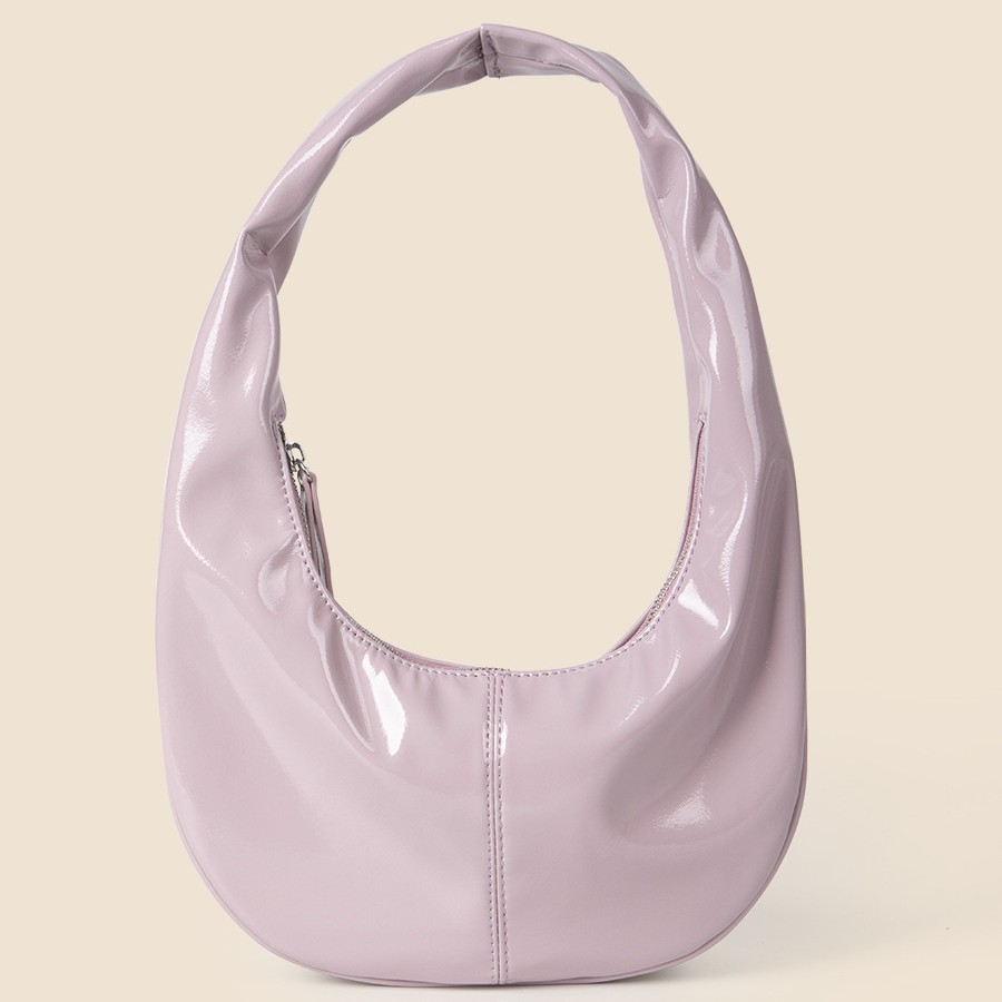 Personalized and fashionable cream colored patent shiny bread PU leather versatile Korean version hand-held armpit_voghion.com