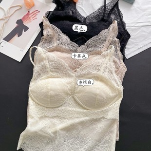 Sexy Pure Lust Style Camisole French V Neck Thin Lace Suspender Women's Spaghetti Straps Fixed Cup Bottoming 2529