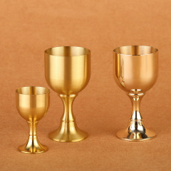 黃銅高腳酒杯銅杯子酒宴小酒杯茶供水杯聖水杯酒具裝飾銅擺件批發