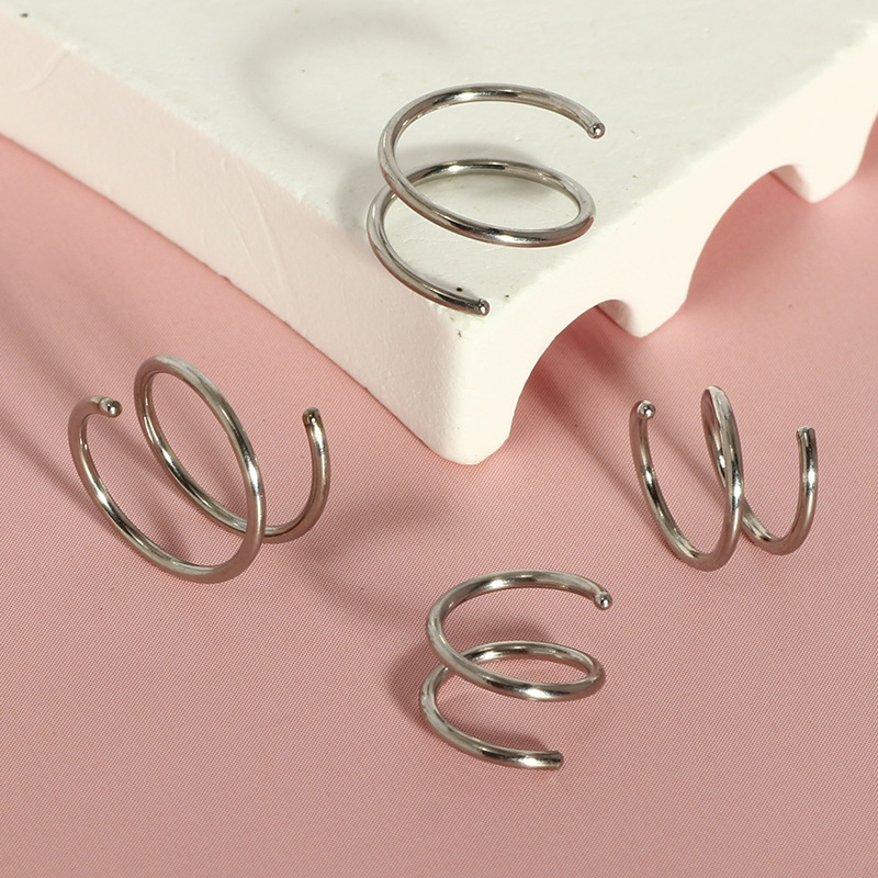 8-10mm 4-Piece Spiral Curved Nose Rings, 0.8mm Thick Ear Hoops, Simple Style Nose Rings, Ear Bone Studs, Piercing Jewelry Set detail image 7