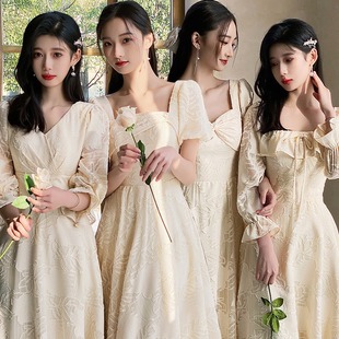 Bridesmaid's Dress Elegant Sister Group High-class Champagne 2024 New Summer Long-sleeved Student Performance Dress for Women